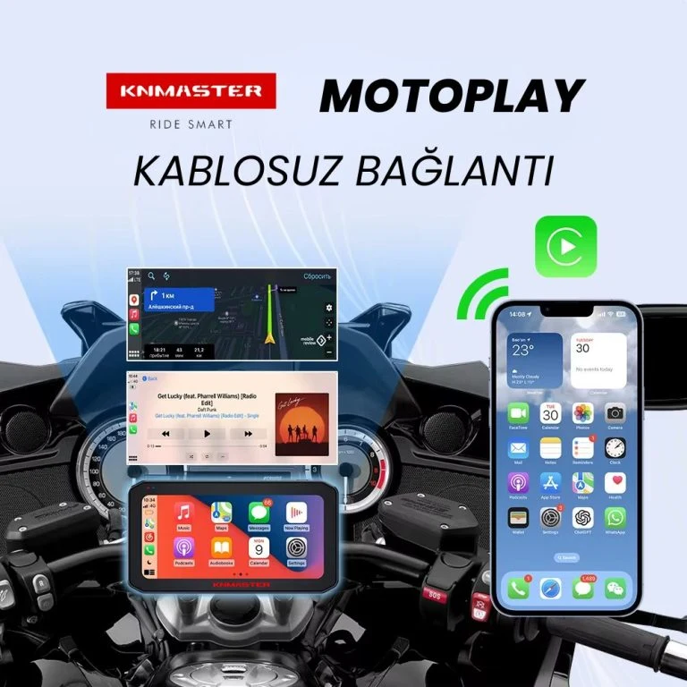 KNMASTER MOTOPLAY 2000 PRO – 6.25” 2K Çift Kameralı Kablosuz CarPlay & Android Auto Destekli Motosiklet Multimedya Ekranı