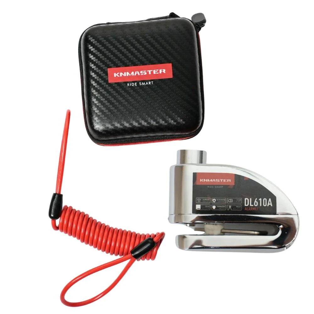 KNMASTER DL610A Alarmlı Disk Kilidi | 10 mm Çelik Pim | Hatırlatma Kablosu ve Taşıma Çantası | SİYAH